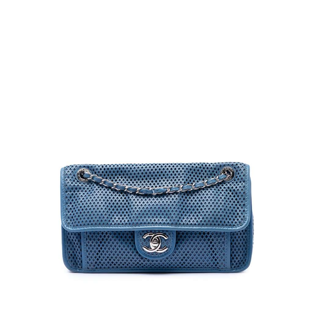 Chanel Medium Perforated Calfskin Up In The Air Flap Blue Leather Very good - Front View