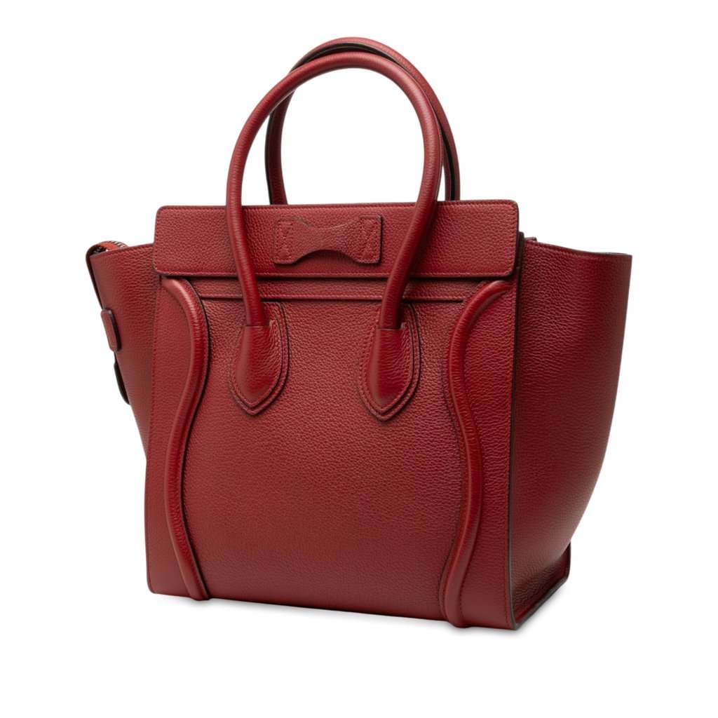 Celine Micro Drummed Calfskin Luggage Tote Red Leather Very good - Back View