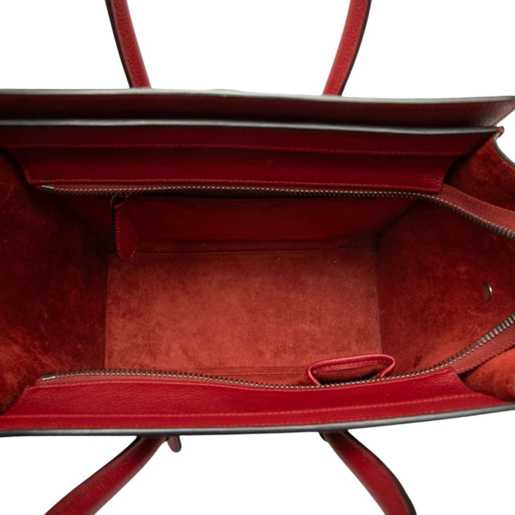 Celine Micro Drummed Calfskin Luggage Tote Red Leather Very good - Model View