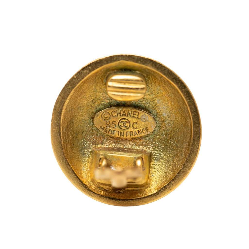 Chanel CC Gold Plated Round Clip On Earrings Gold Metal Very good condition - Inside View