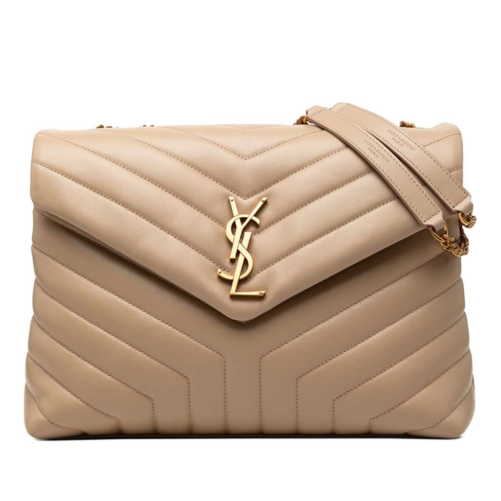 Saint Laurent Medium Matelasse Calfskin Monogram LouLou Shoulder Bag Beige Leather Very good condition - Front View