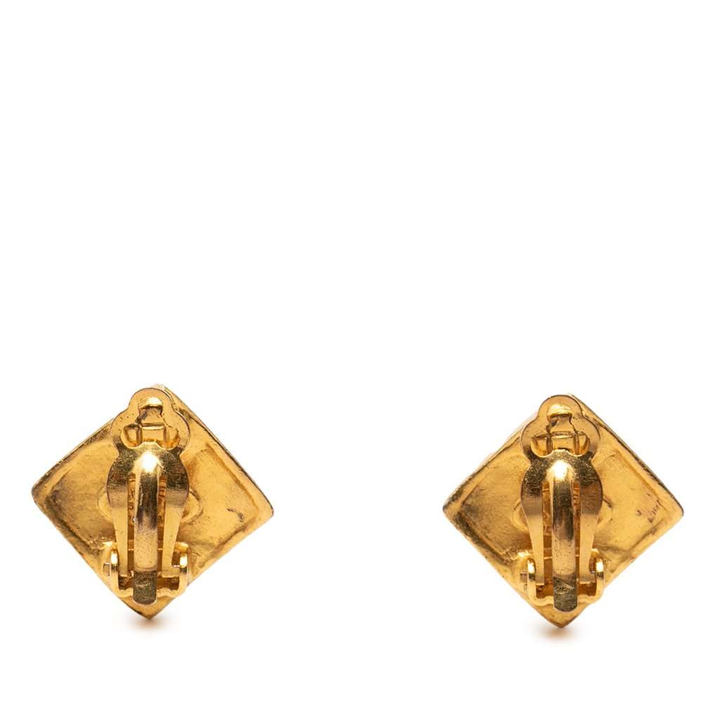 Chanel CC Gold Plated Rhombus Clip on Earrings Gold Metal Very good - Back View