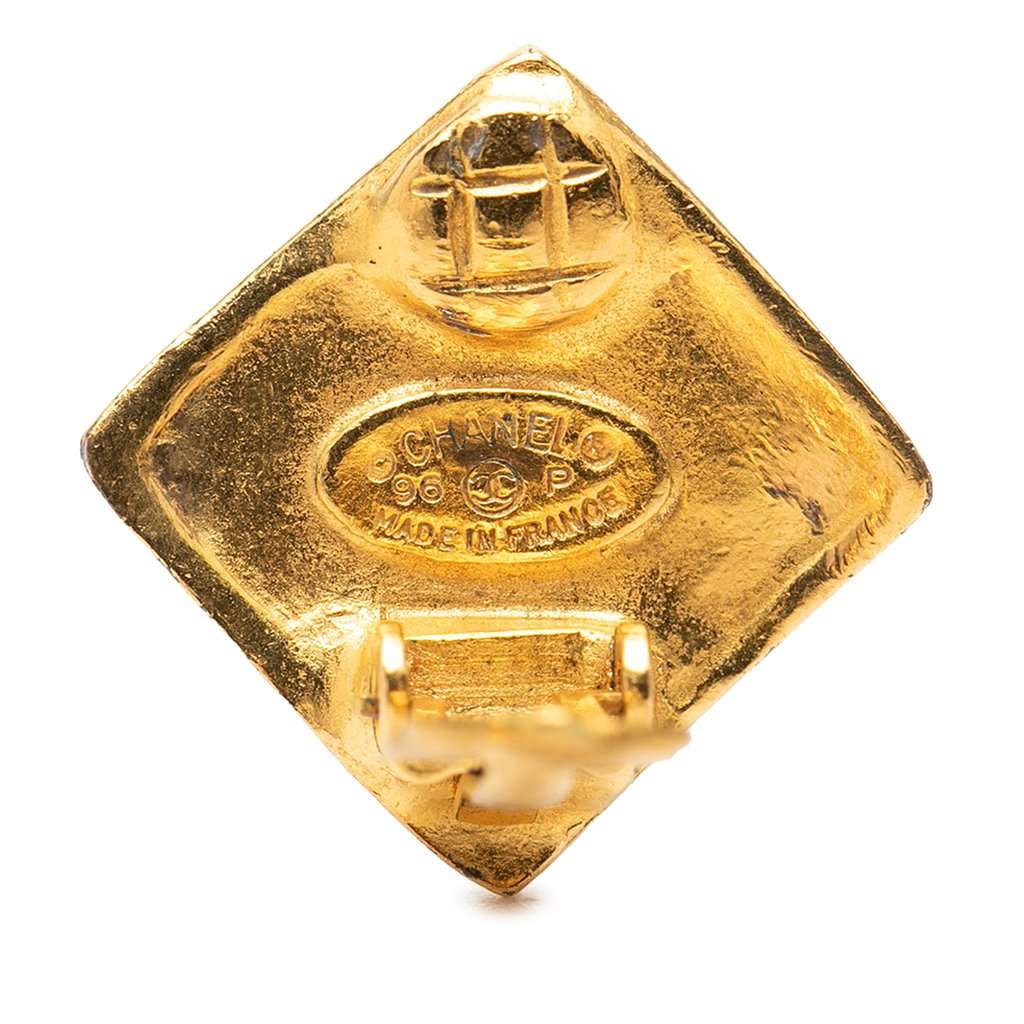 Chanel CC Gold Plated Rhombus Clip on Earrings Gold Metal Very good - Inside View