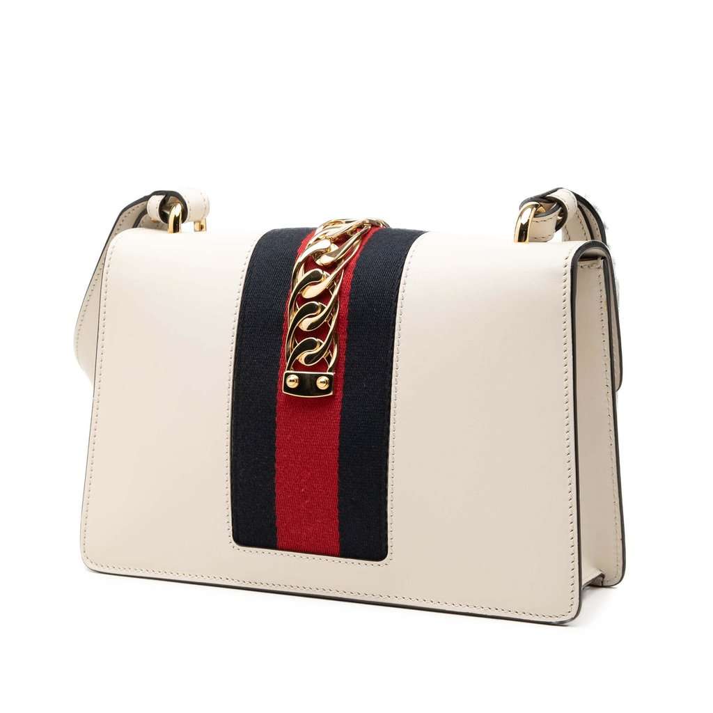Gucci Small Calfskin Web Sylvie Satchel White Leather Very good - Back View