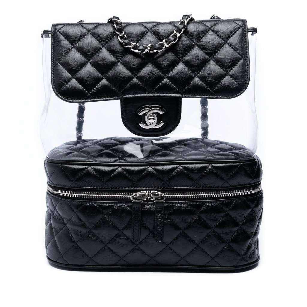 Chanel Quilted Lambskin and PVC Aquarium Shoulder Bag Black Leather Very good condition - Front View