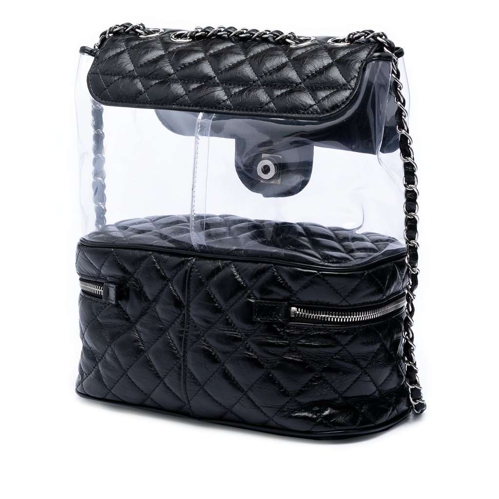 Chanel Quilted Lambskin and PVC Aquarium Shoulder Bag Black Leather Very good condition - Back View