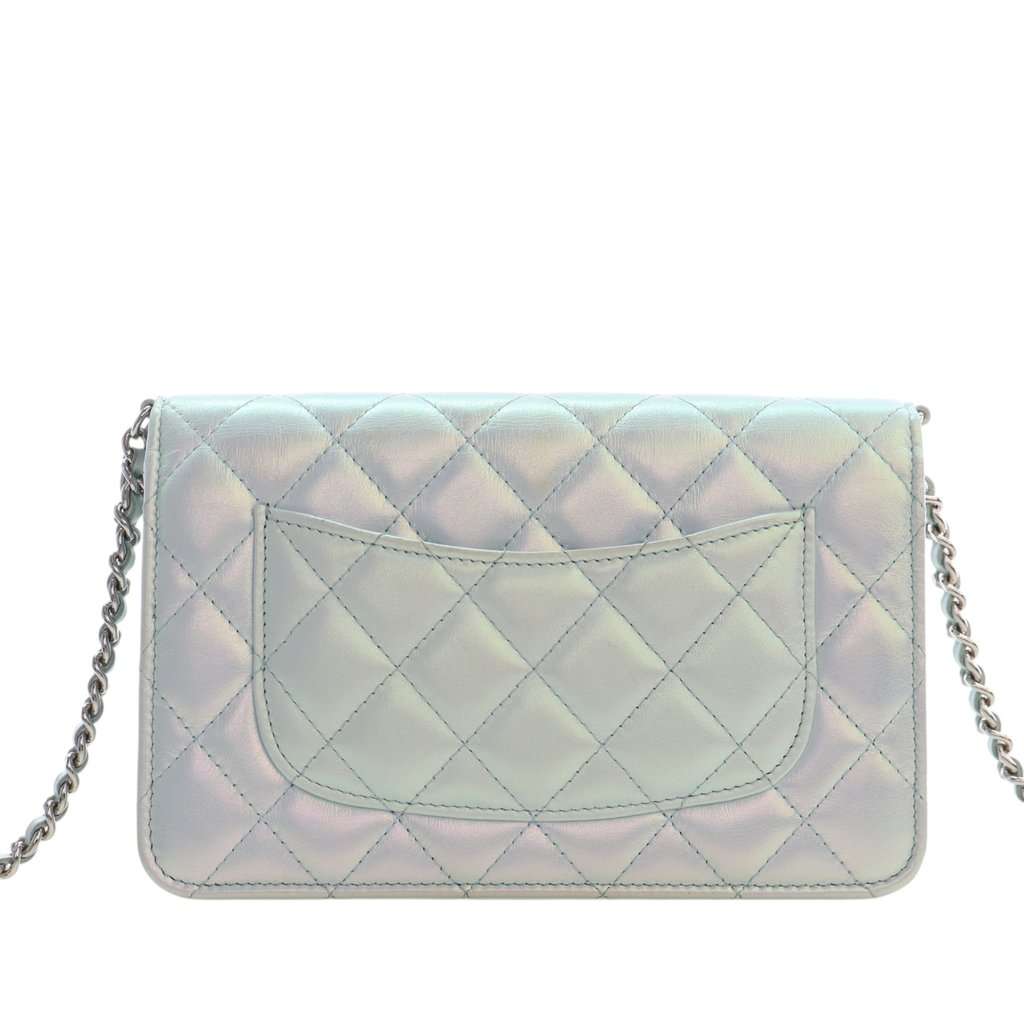 Chanel CC Quilted Iridescent Lambskin Wallet on Chain White Leather Very good - Model View