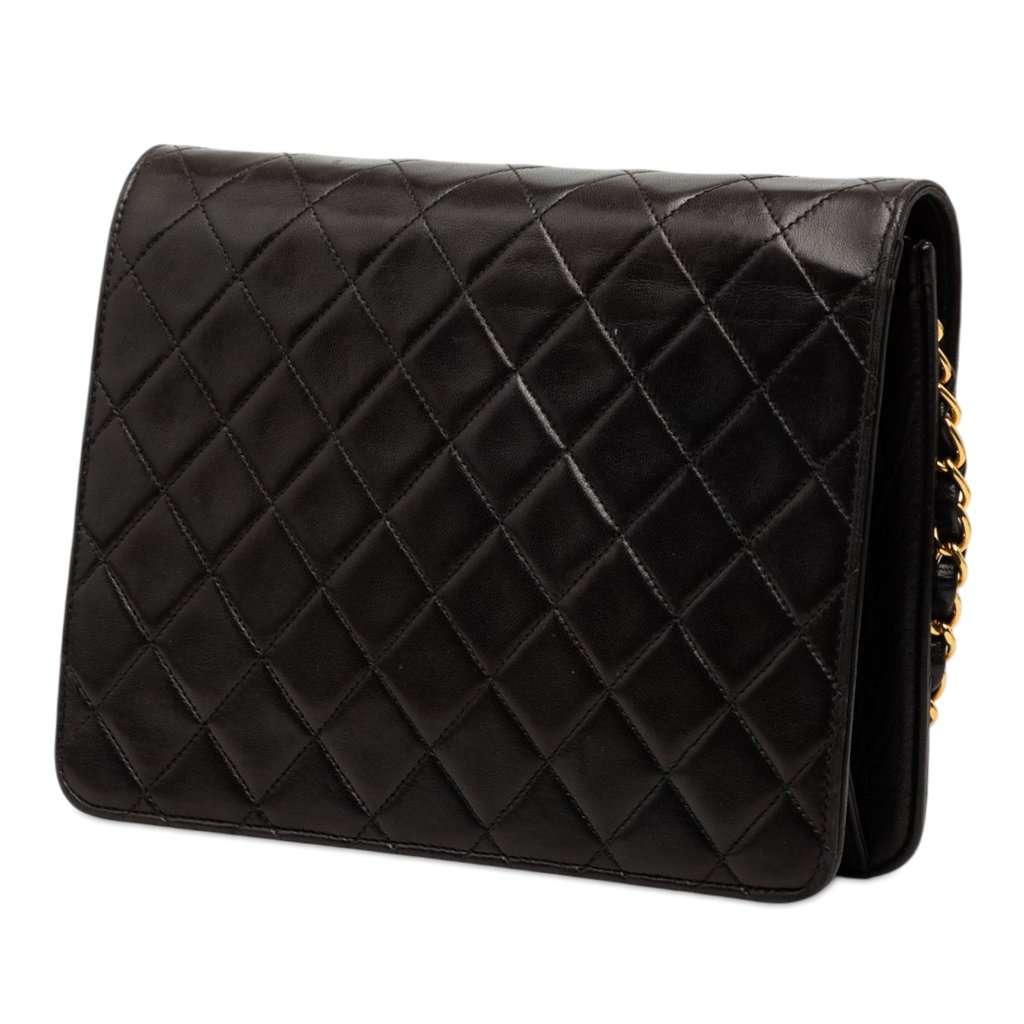 Chanel Small CC Quilted Lambskin Single Flap Black Leather Very good - Back View