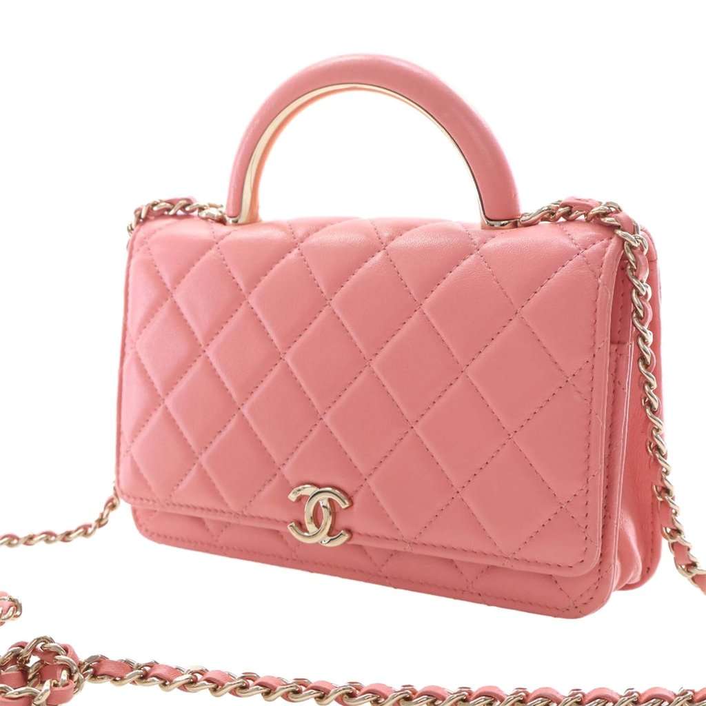 Chanel CC Quilted Lambskin Top Handle Flap Pink Leather Very good condition - Back View
