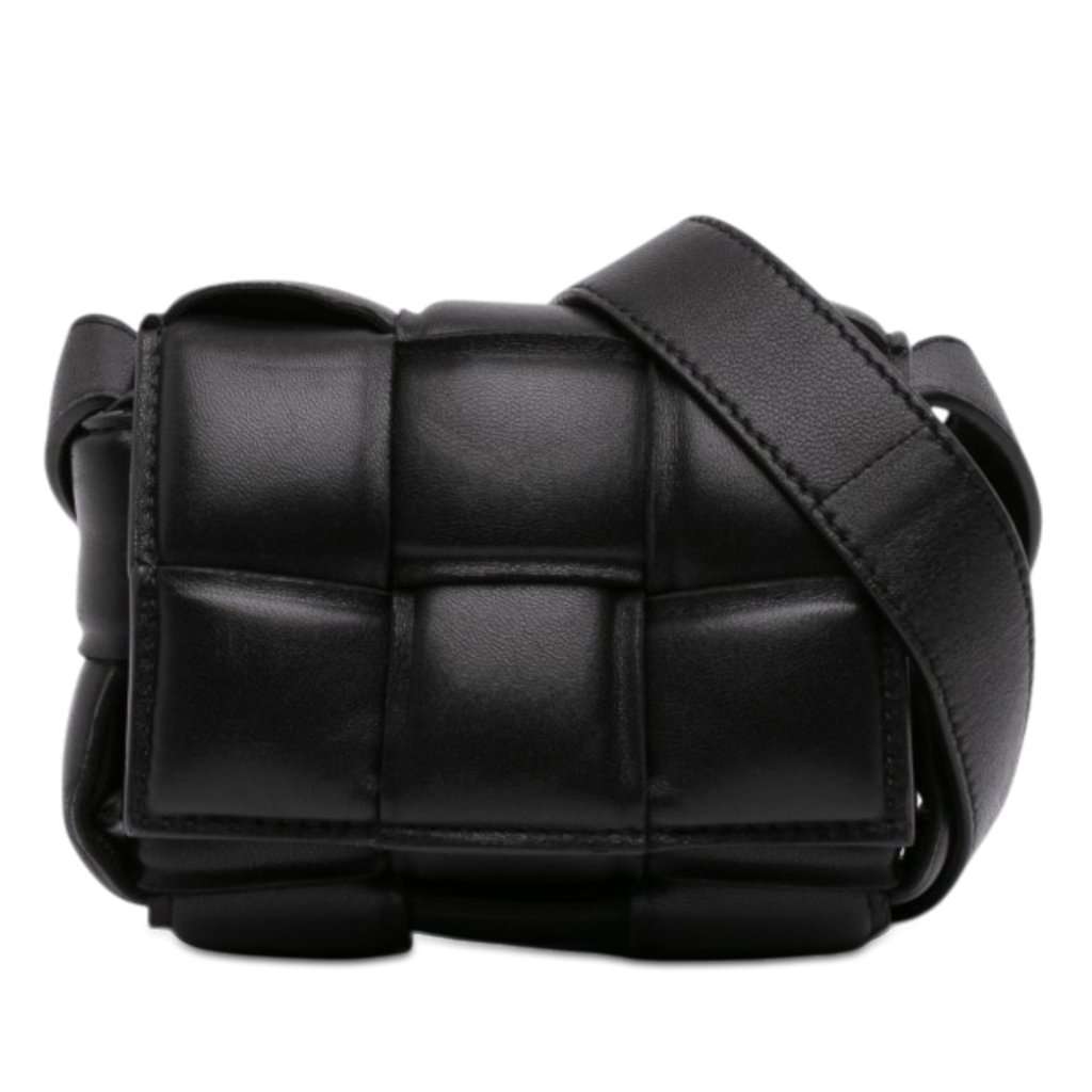 Bottega Veneta Candy Nappa Intrecciato Padded Cassette Crossbody Black Leather Very good - Front View