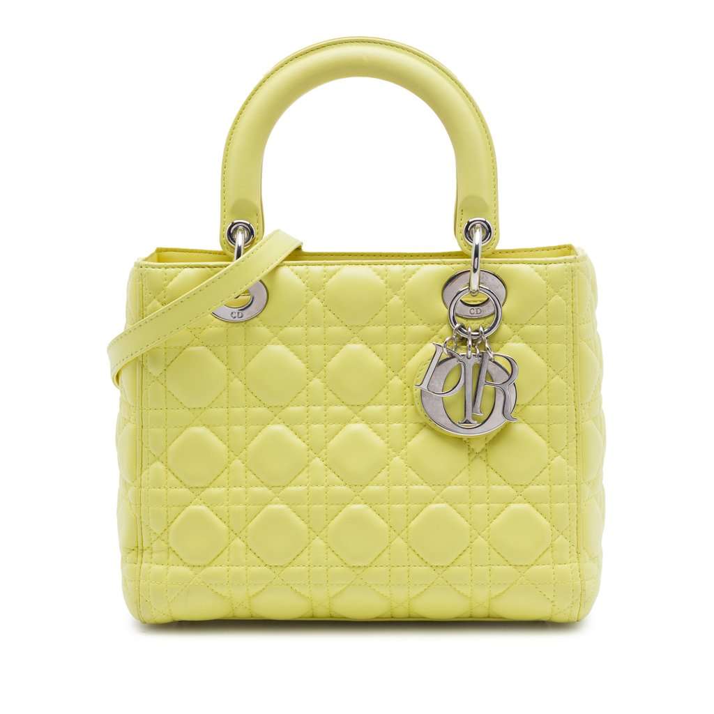 Dior Medium Lambskin Cannage Lady Dior Yellow Leather Very good - Front View