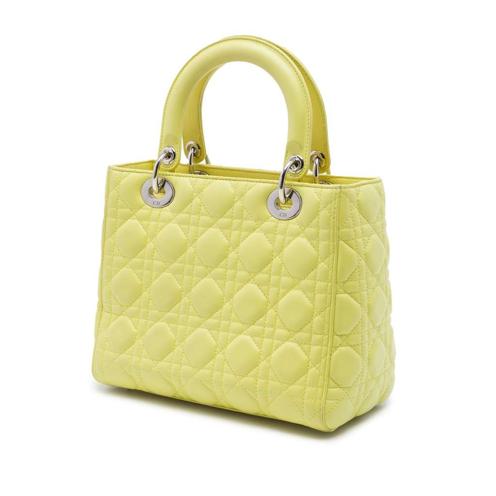 Dior Medium Lambskin Cannage Lady Dior Yellow Leather Very good - Back View