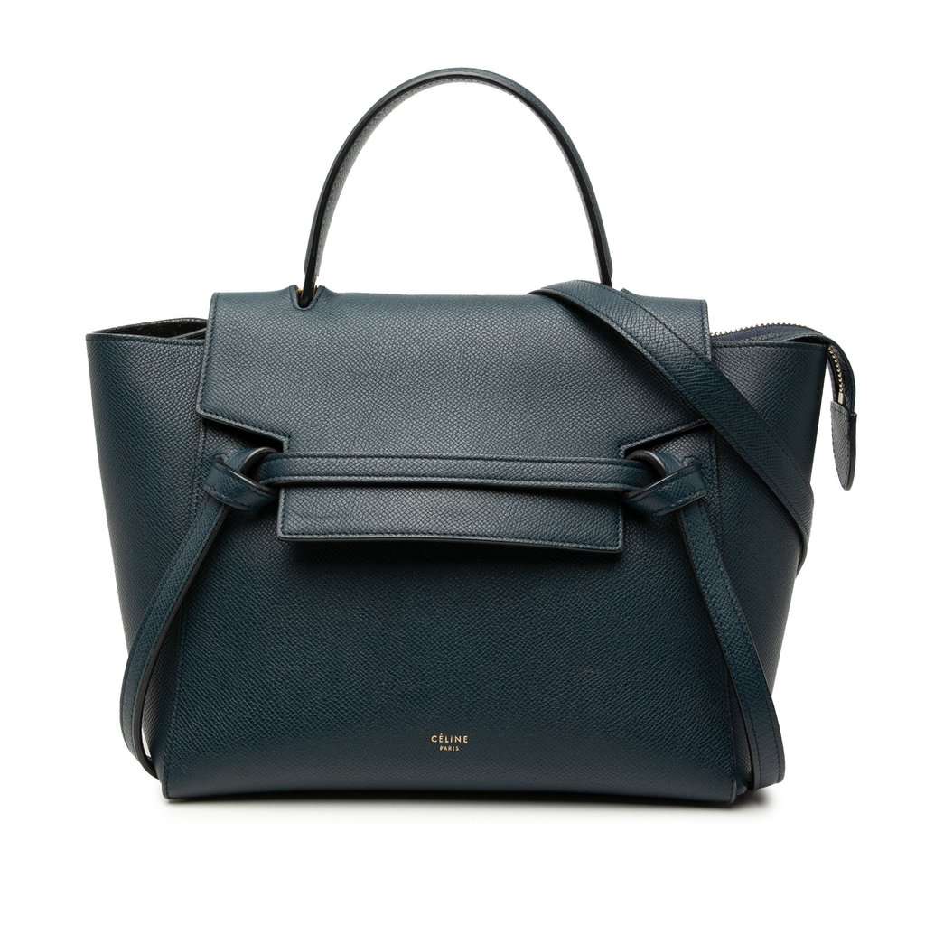 Celine Micro Grained Calfskin Belt Bag Blue Leather Very good condition - Front View