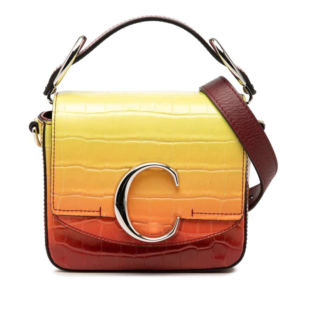 Chloé Mini Croc Embossed Ombre Calfskin C Satchel Yellow Leather Very good condition - Front View