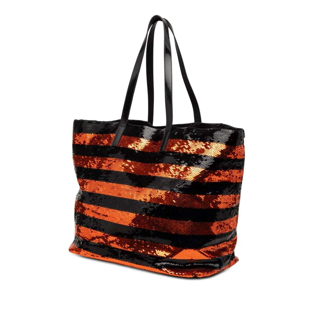 Prada Satin Sequin Stripes Tote Orange Very good - Back View