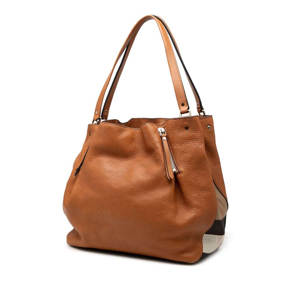 Burberry Medium Leather and House Check Canvas Maidstone Satchel Brown Leather Very good - Back View