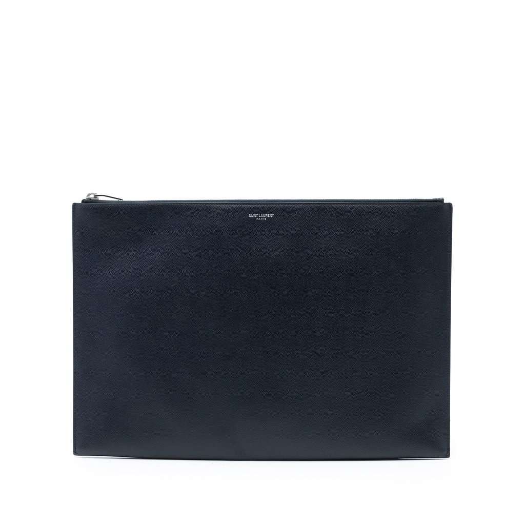 Saint Laurent Grain De Poudre Zip Document Holder Black Leather Very good - Front View