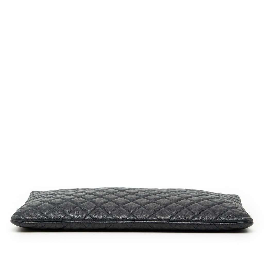 Chanel Large Quilted Caviar Boy O Case Clutch Blue Leather Very good - Inside View