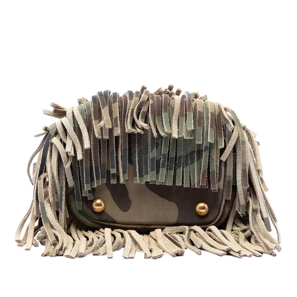 Saint Laurent Small Camouflage Print Suede Emmanuelle Fringe Bucket Bag Brown Leather Very good condition - Inside View