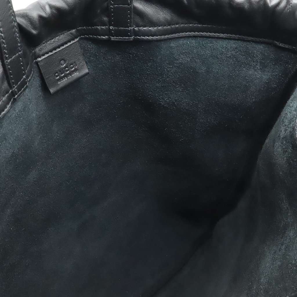 Gucci Grained Calfskin Web Logo Drawstring Backpack Black Leather Very good condition - Inside View