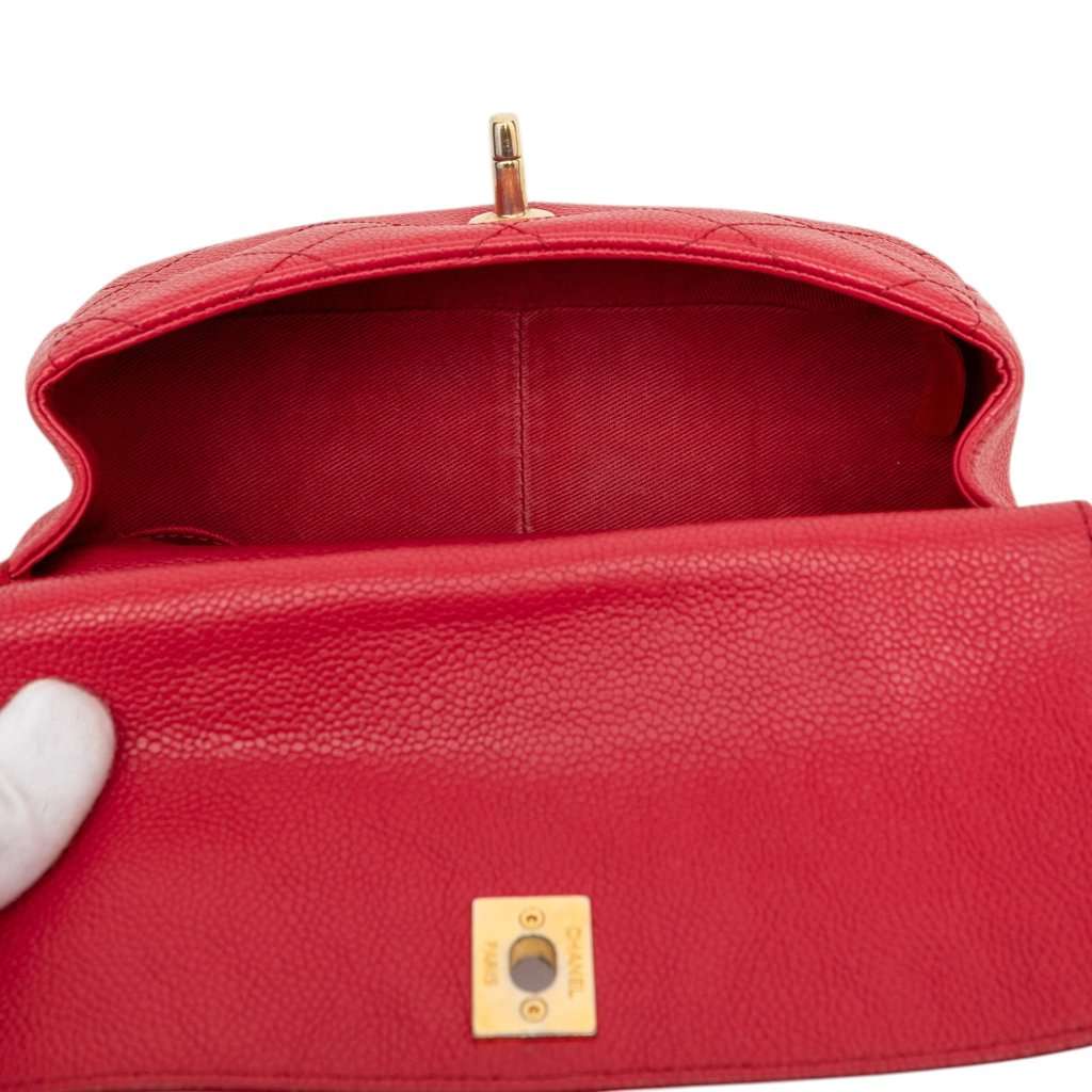 Chanel Small Caviar Business Affinity Top Handle Bag Red Leather Very good - Model View
