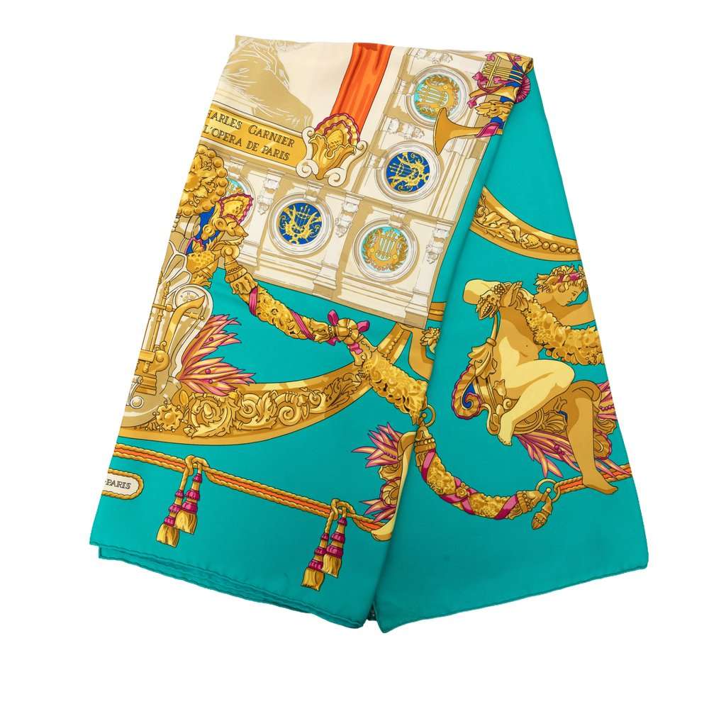 Hermès Hommage a Charles Garnier Silk Scarf 90 Blue Very good condition - Front View