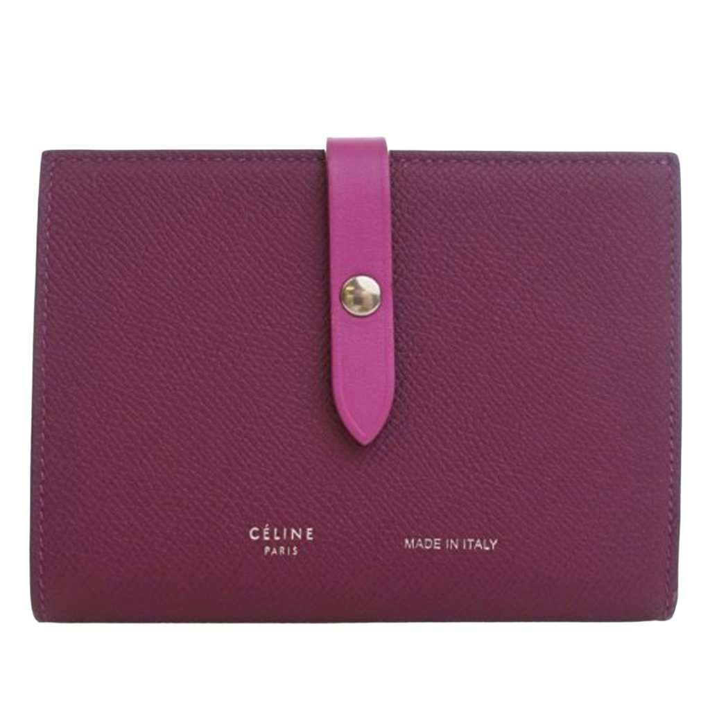 Celine Bicolor Grained Calfskin Multifunction Strap Wallet Purple Leather Very good condition - Front View