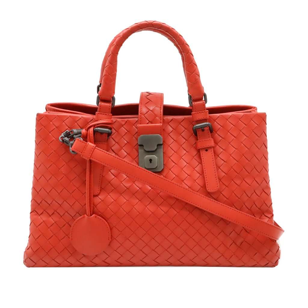 Bottega Veneta Small Nappa Intrecciato Roma Satchel Orange Leather Very good condition - Front View