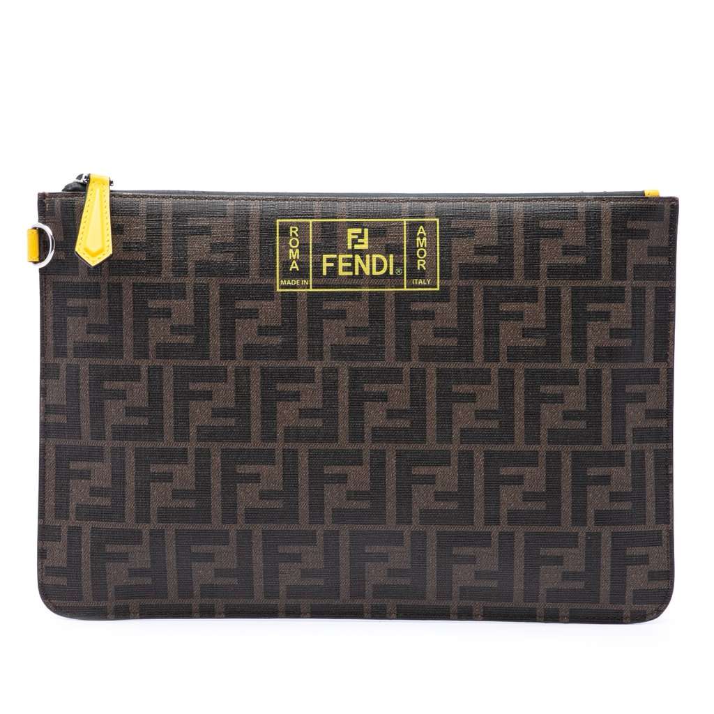 Fendi Zucca Coated Canvas Roma Amor Zip Pouch Brown Very good condition - Front View