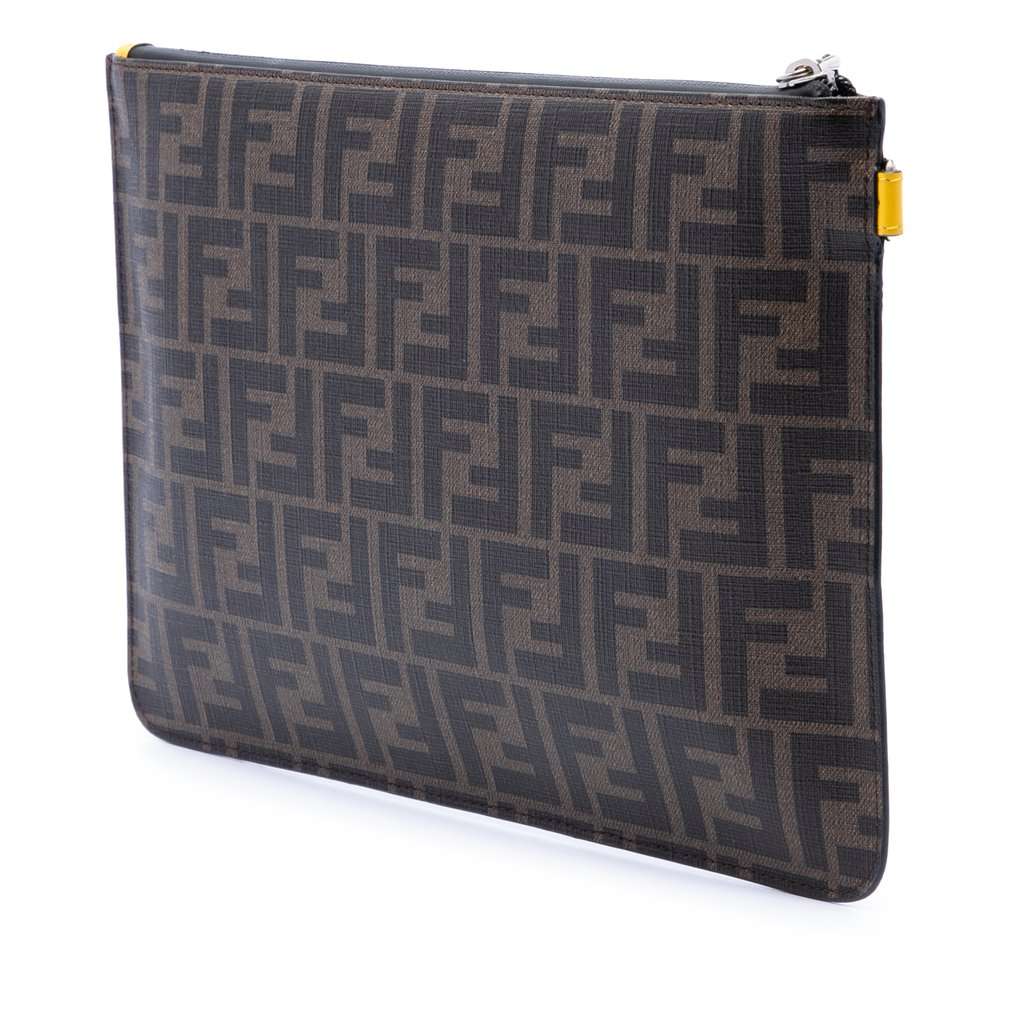 Fendi Zucca Coated Canvas Roma Amor Zip Pouch Brown Very good condition - Back View