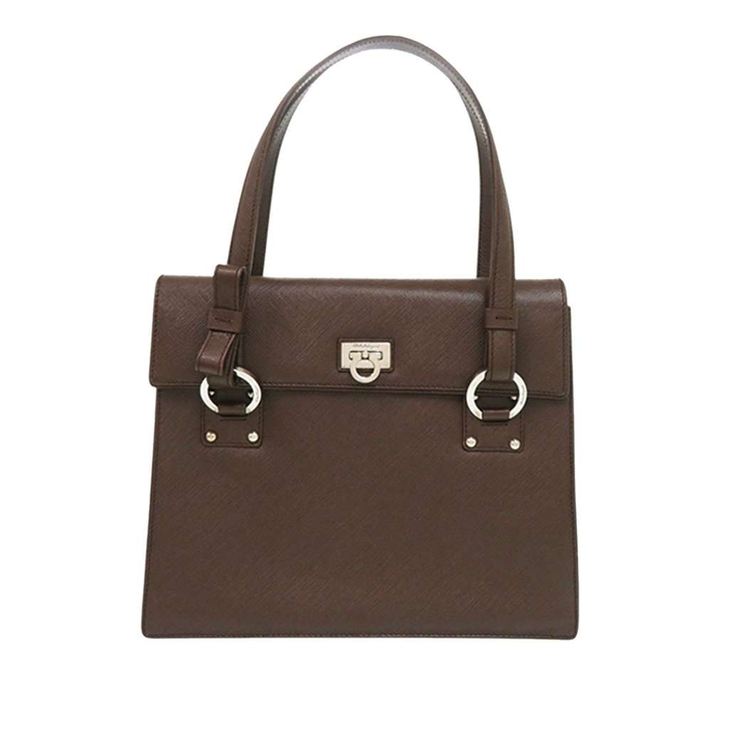 Salvatore Ferragamo Leather Gancini Ribbon Handbag Brown Leather Very good condition - Front View