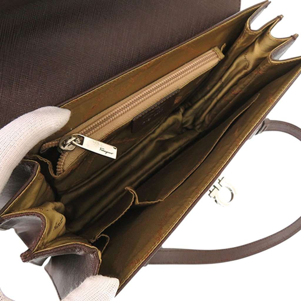 Salvatore Ferragamo Leather Gancini Ribbon Handbag Brown Leather Very good condition - Model View