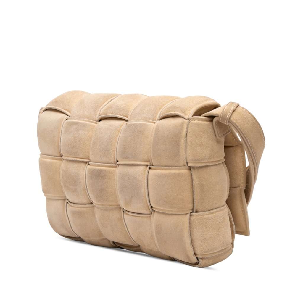 Bottega Veneta Suede Intrecciato Padded Cassette Crossbody Beige Leather Very good - Back View