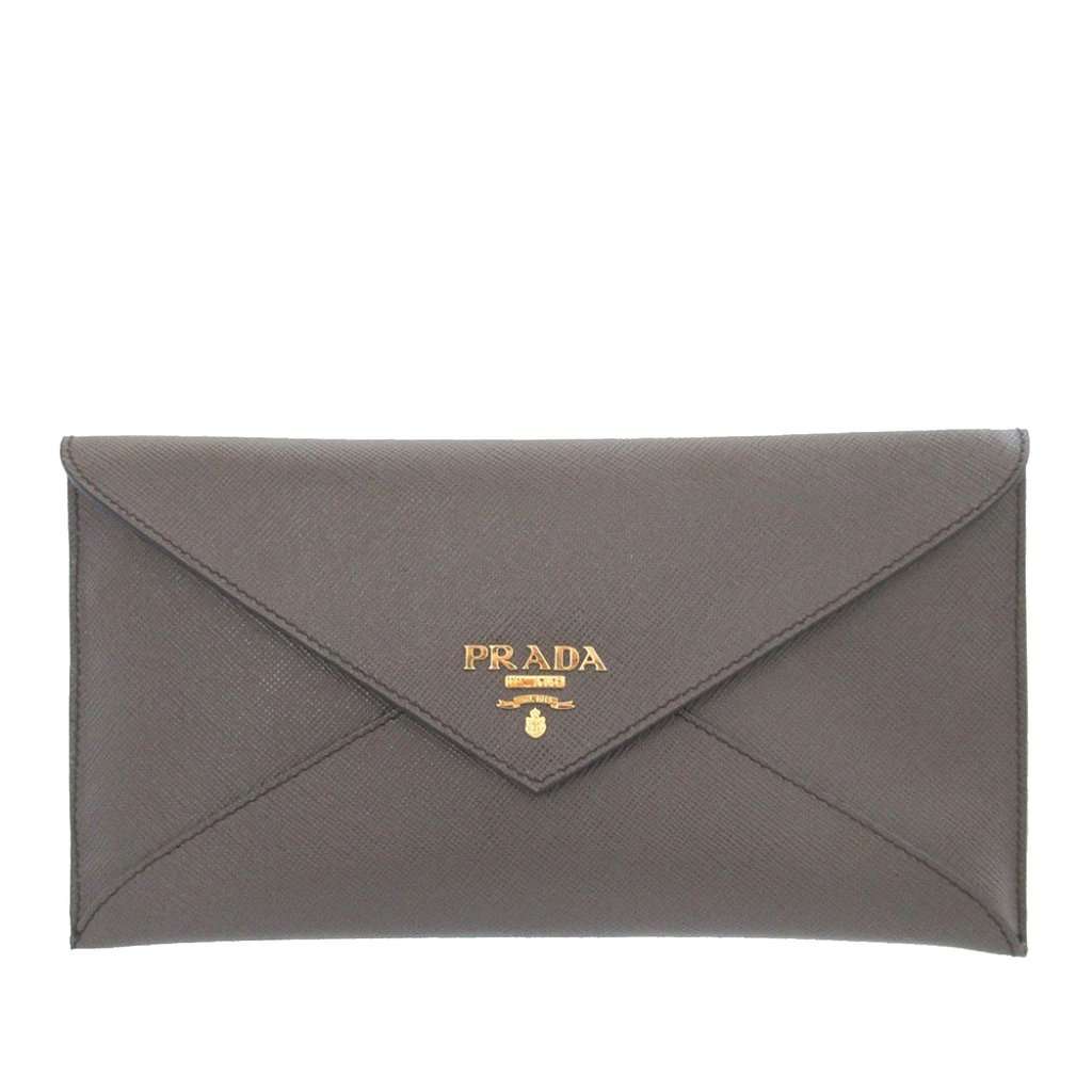 Prada Saffiano Envelope Clutch Grey Leather Very good condition - Front View