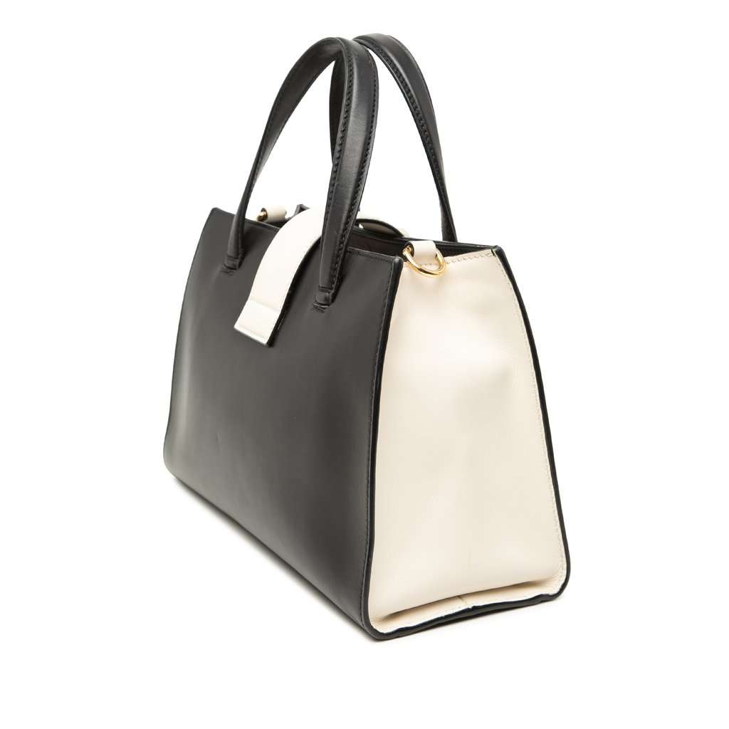 Gucci Small Bicolor Calfskin Bamboo Buckle Web Top Handle Bag Black Leather Very good condition - Back View