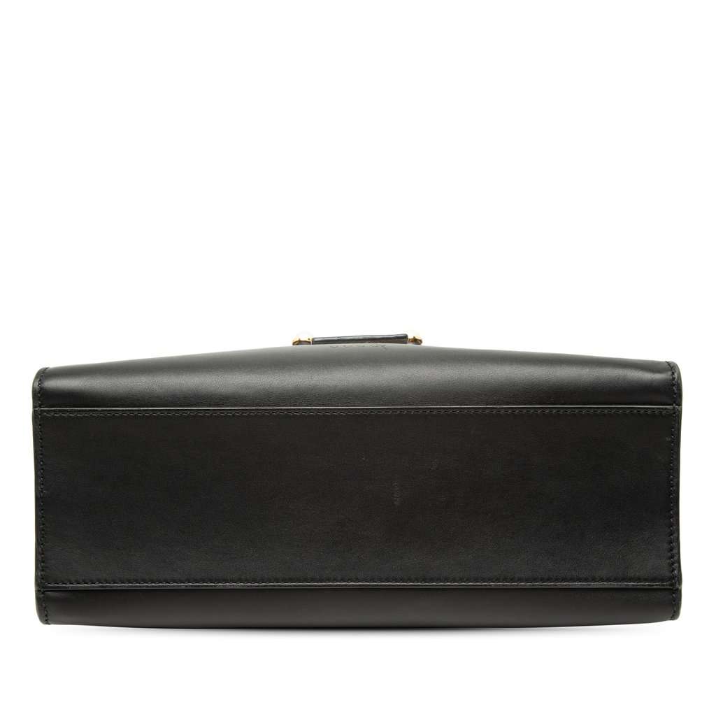 Gucci Small Bicolor Calfskin Bamboo Buckle Web Top Handle Bag Black Leather Very good condition - Inside View
