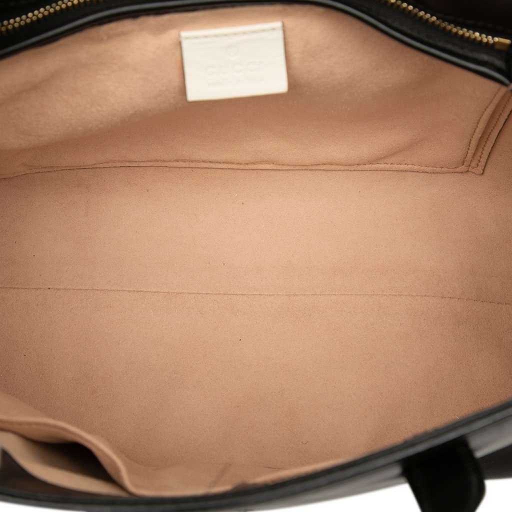Gucci Small Bicolor Calfskin Bamboo Buckle Web Top Handle Bag Black Leather Very good condition - Model View