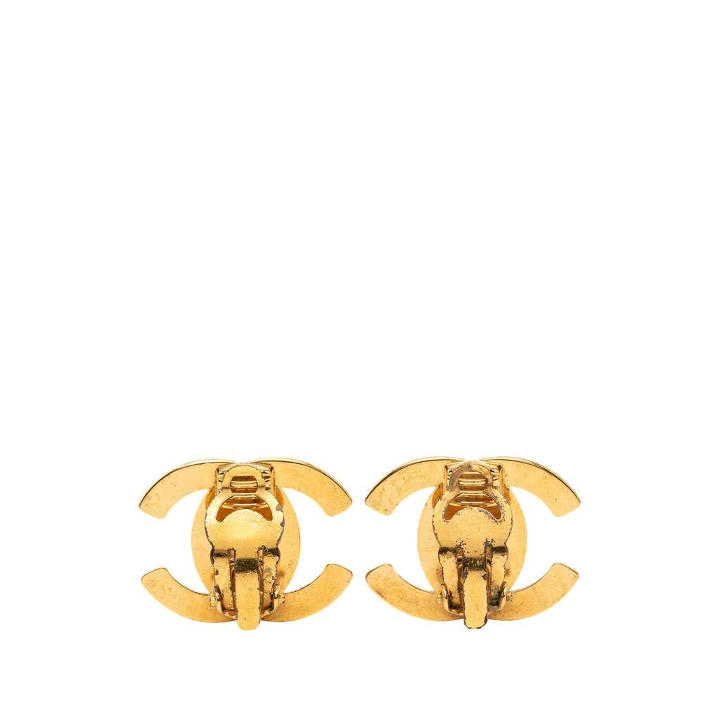 Chanel Gold Plated CC Turnlock Clip On Earrings Gold Metal Very good - Back View