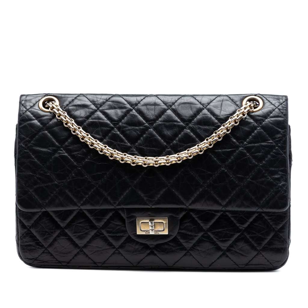 Chanel Quilted Aged Calfskin Reissue 2.55 Double Flap 226 Black Leather Very good condition - Front View