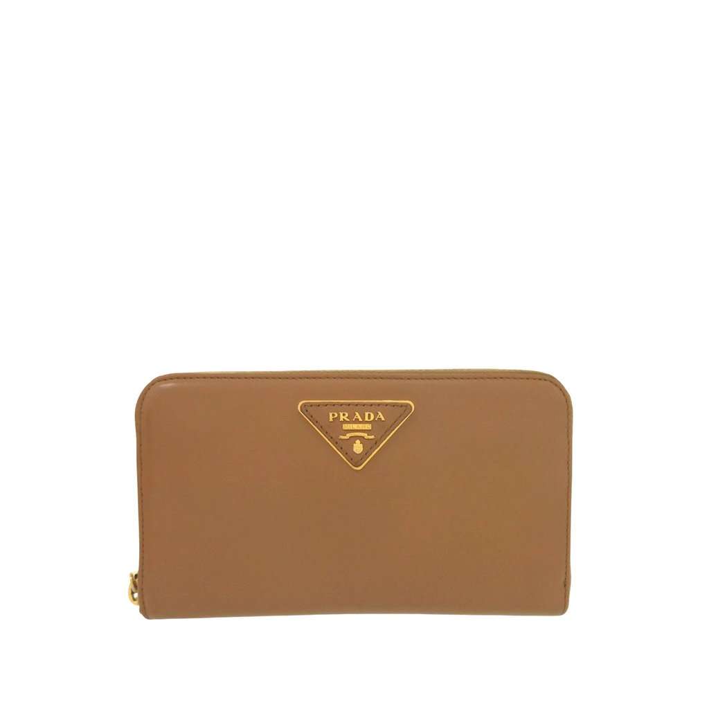 Prada Leather Zip Around Wallet Brown Leather Very good condition - Front View
