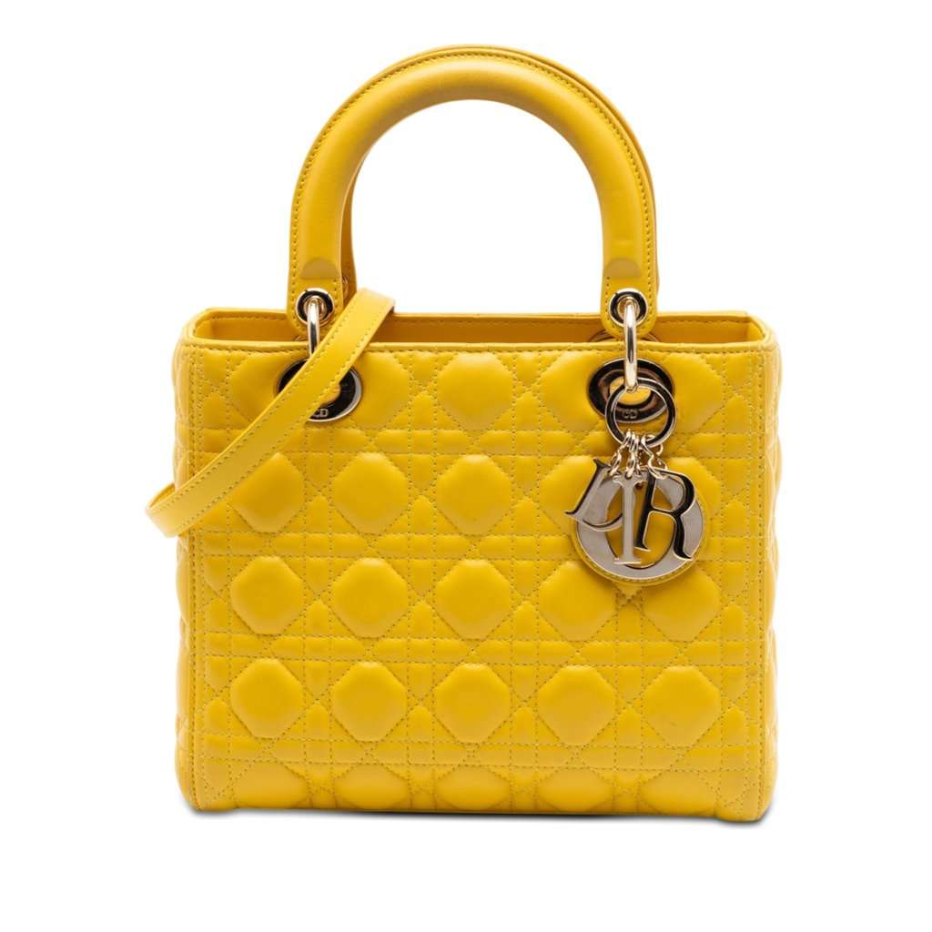 Dior Medium Lambskin Cannage Lady Dior Yellow Leather Very good condition - Front View