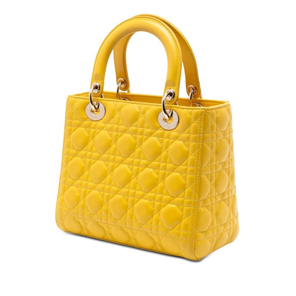 Dior Medium Lambskin Cannage Lady Dior Yellow Leather Very good condition - Back View
