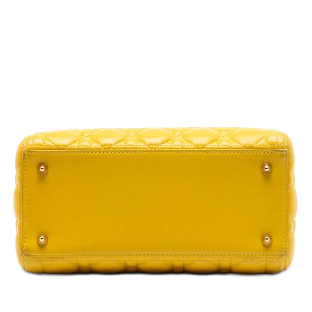 Dior Medium Lambskin Cannage Lady Dior Yellow Leather Very good condition - Inside View