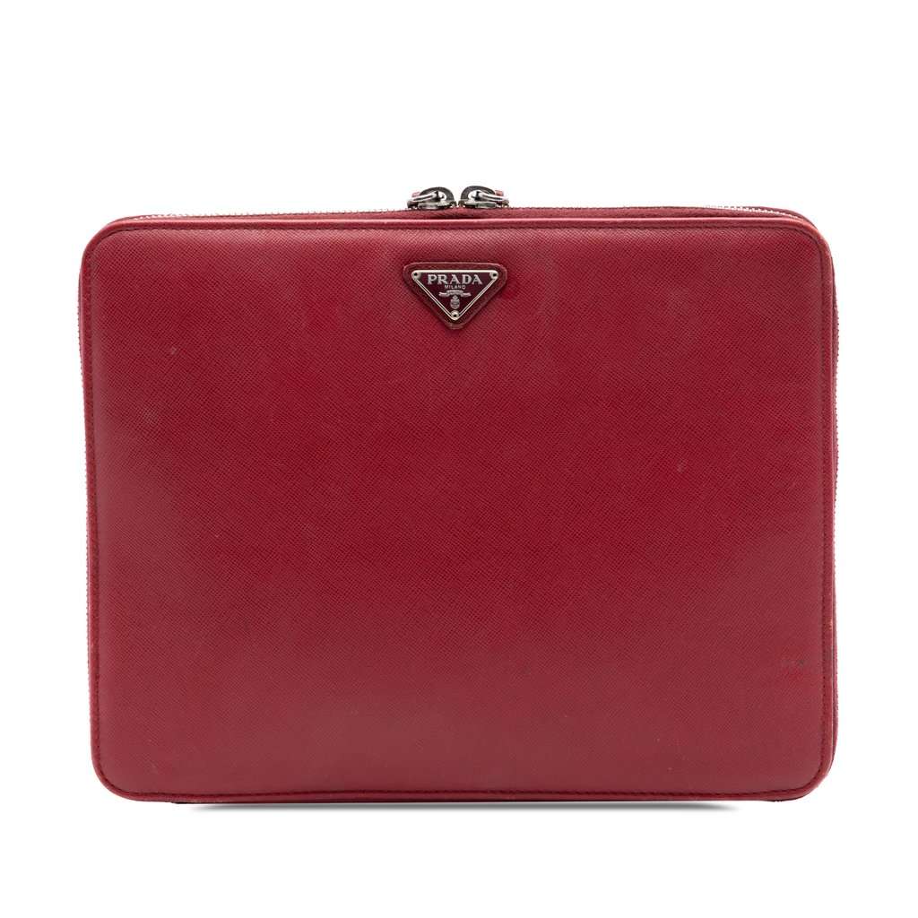 Prada Saffiano Zip Around iPad Case Red Leather Very good condition - Front View