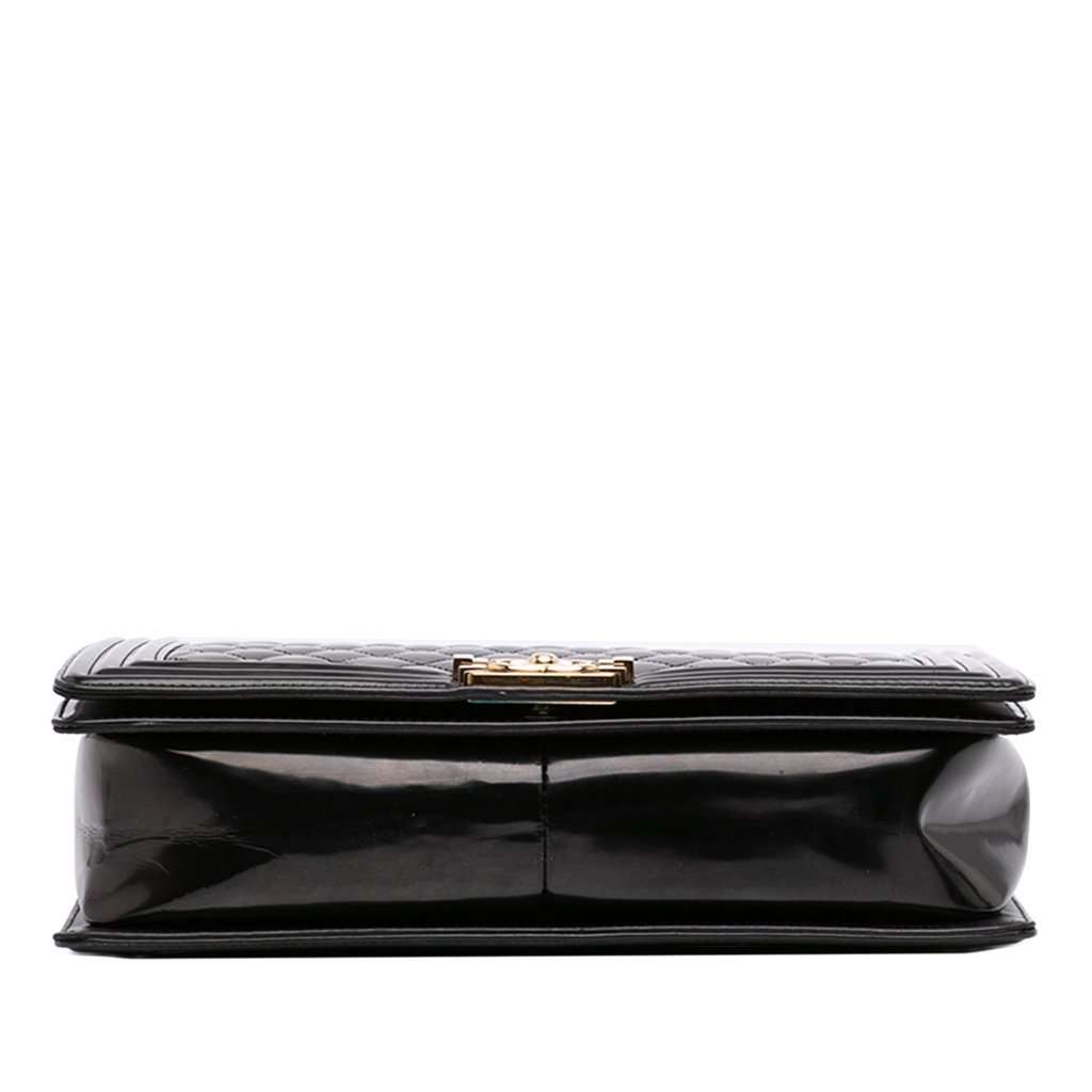 Chanel Large Quilted Patent Boy Flap Black Leather Very good - Inside View