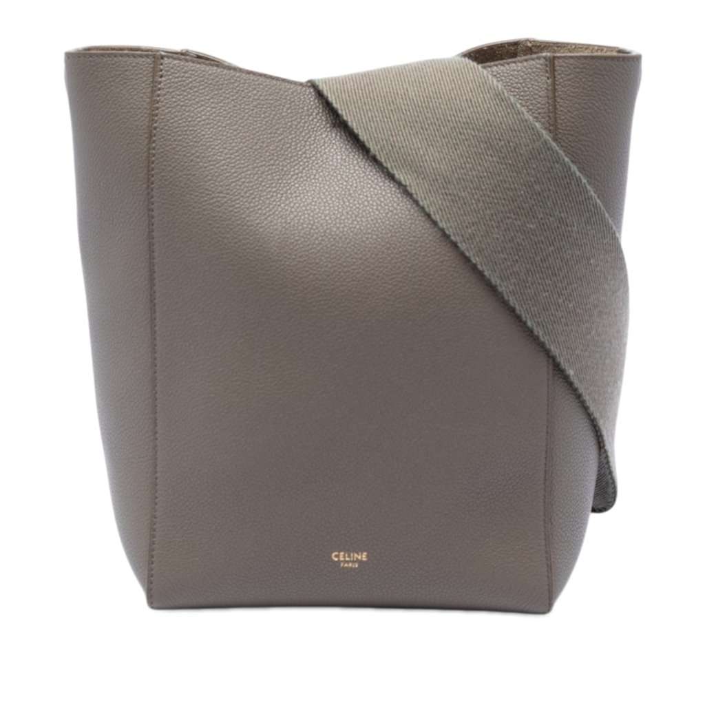 Celine Small Soft Grained Calfskin Seau Sangle Bucket Bag Brown Leather Very good condition - Front View