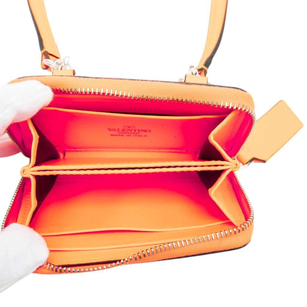 Valentino Calfskin VLTN Wallet with Neck Strap Orange Leather Very good condition - Model View