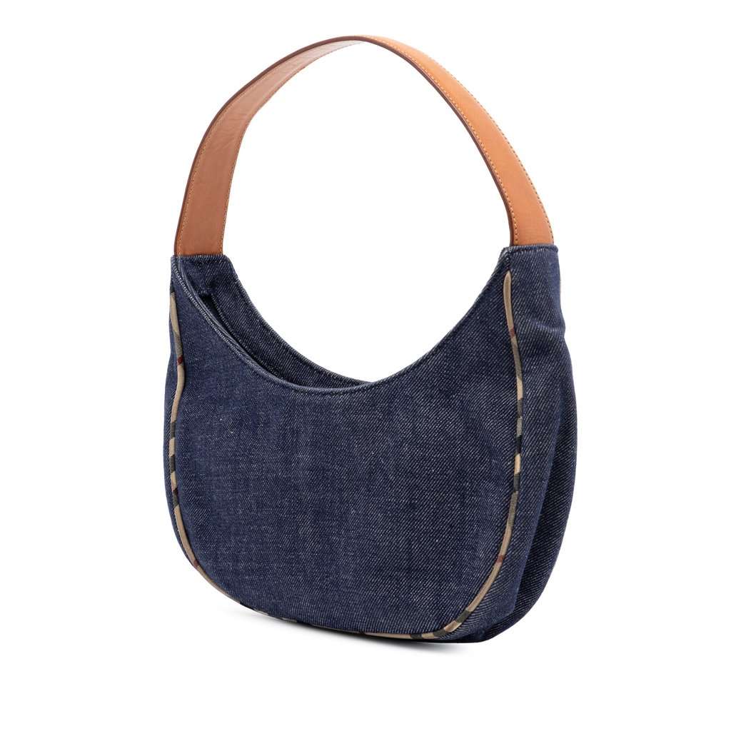 Burberry House Check Trimmed Denim Shoulder Bag Blue Very good condition - Back View
