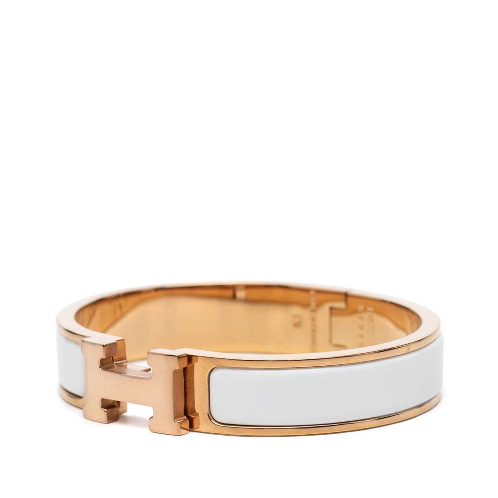 Hermès Narrow Enamel Clic H Bracelet PM White Very good condition - Back View