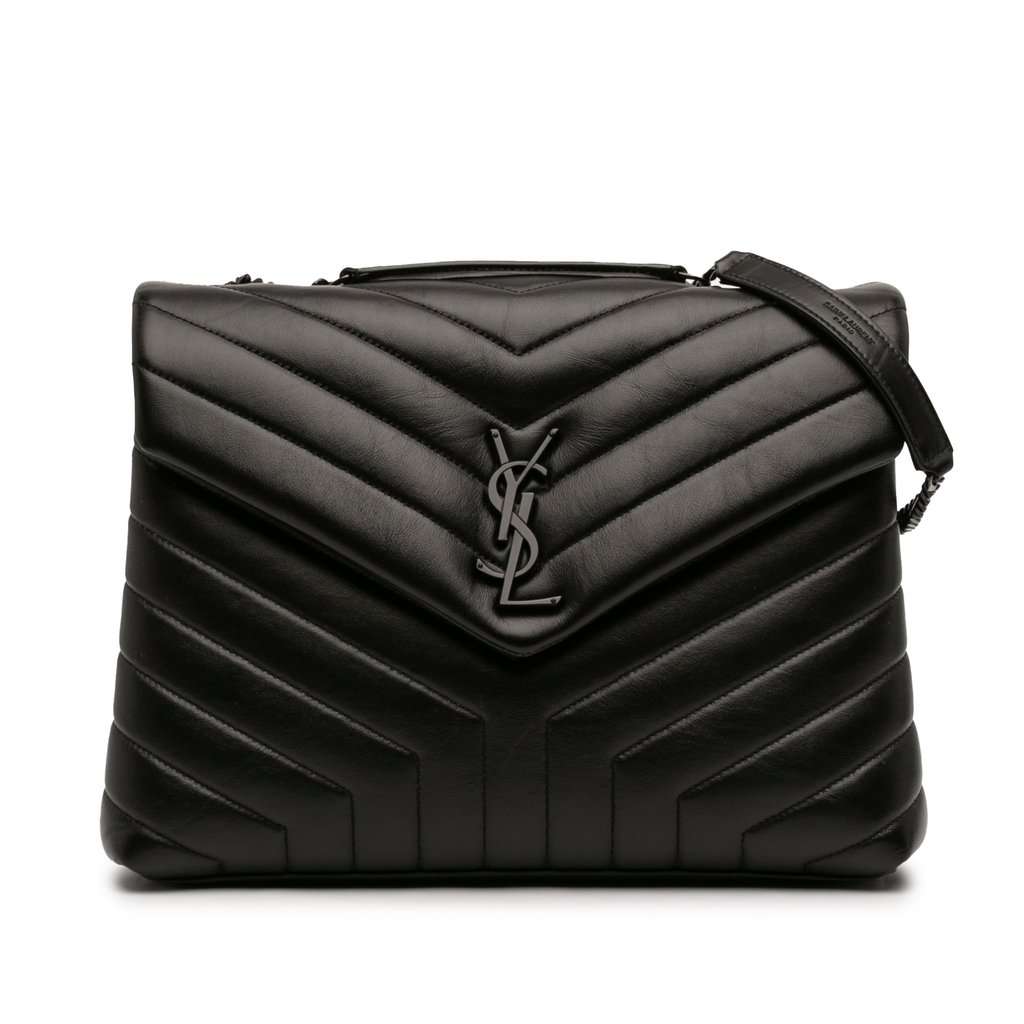 Saint Laurent Medium Matelasse Calfskin Monogram Monochrome LouLou Shoulder Bag Black Leather Very good condition - Front View